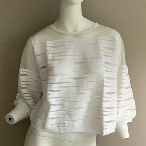 NWT FRACOMINA Size S White Thin Knit Ribbed Mesh